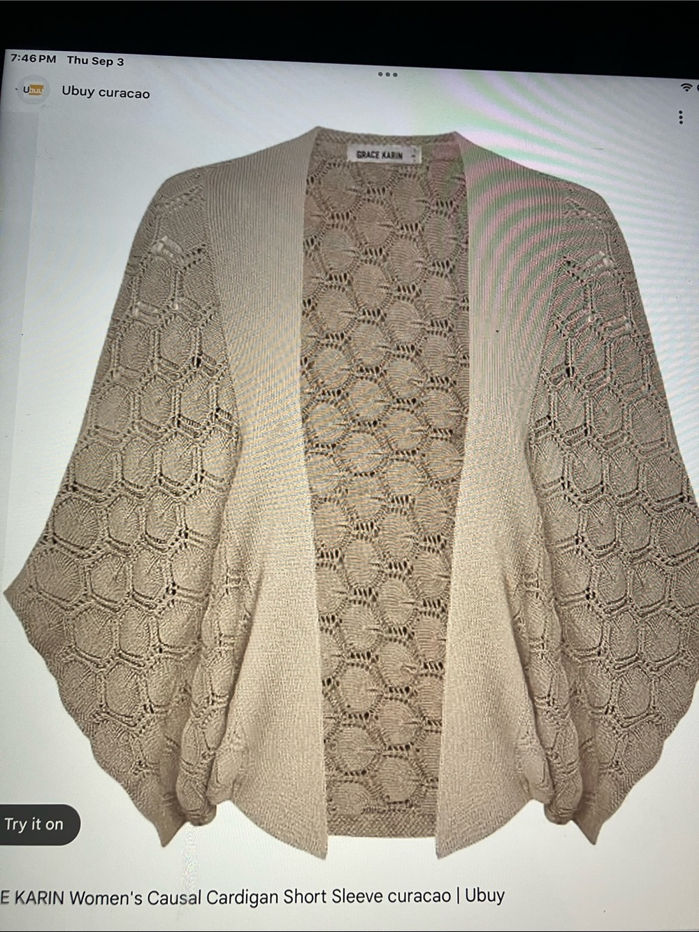 Grace Karin Beige Open Cable Lace Knit Draped Cardigan
